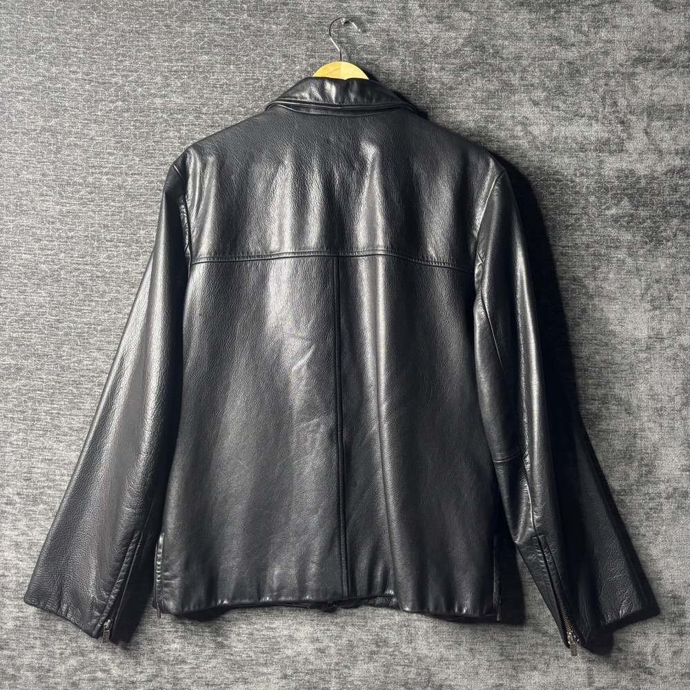 Banana Republic Mens Black Leather Jacket Full Zip Lined Medium Moto Motorcycle - Picture 2 of 12